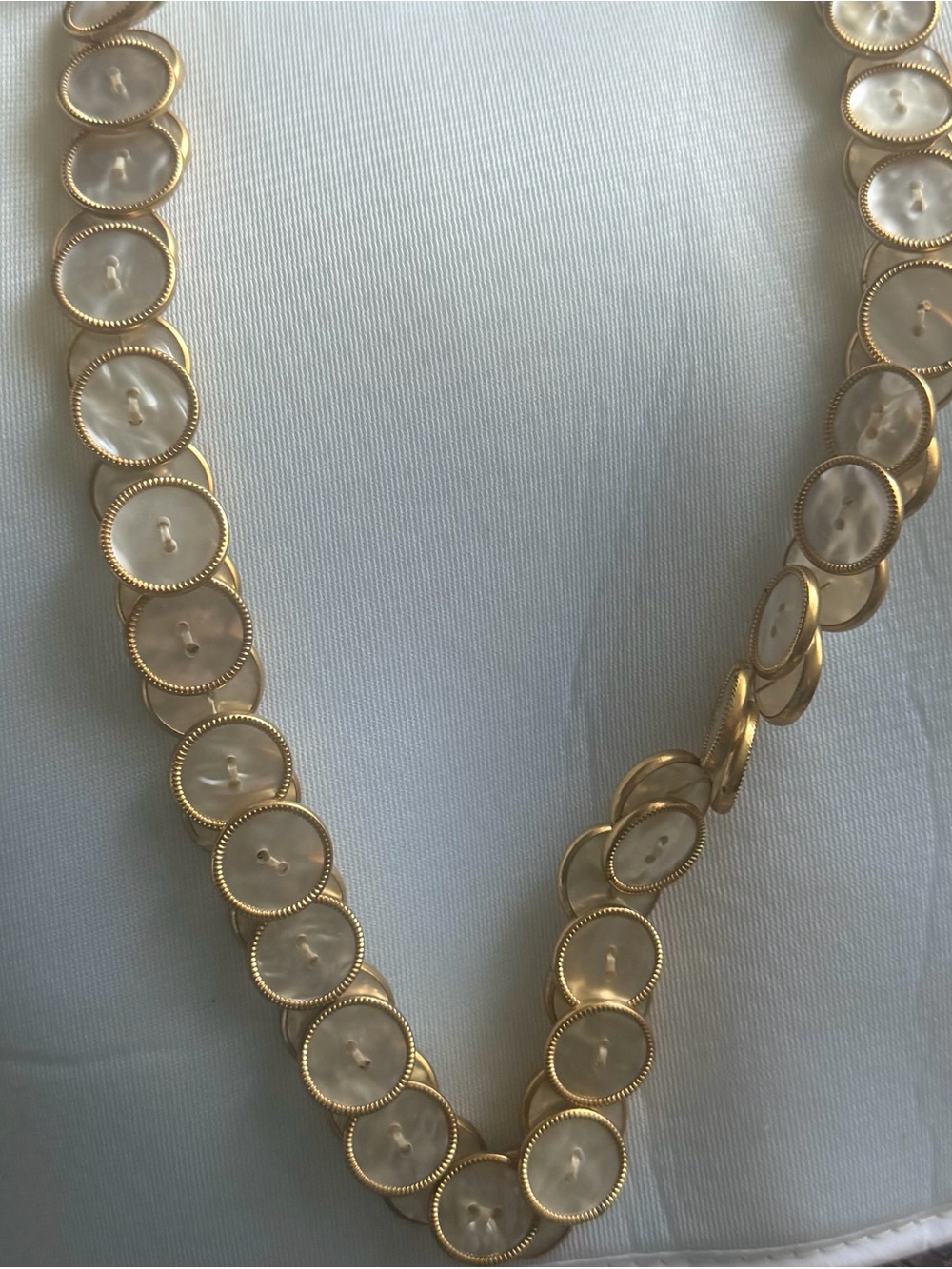 Classic Gold-Tone Mother-of-Pearl Button Link Necklace - White - Picture 3 of 3